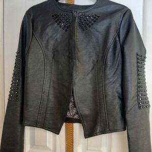 Allure by Julia K. Faux Leather Studded Hook Front Pointed Hem Jacket